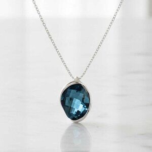 Ladies Blue Platinum Crystal Necklace 